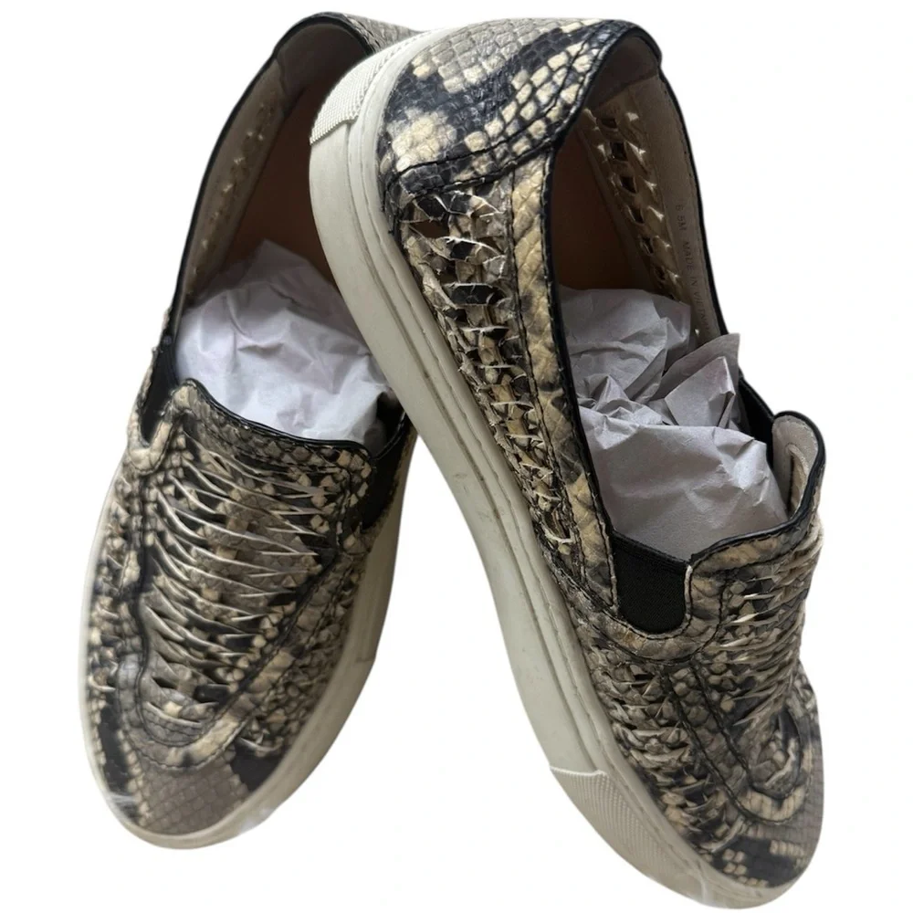 Tory Burch Snakeskin Embossed Leather Huarache Slip-On Sneaker Shoes Size 6.5